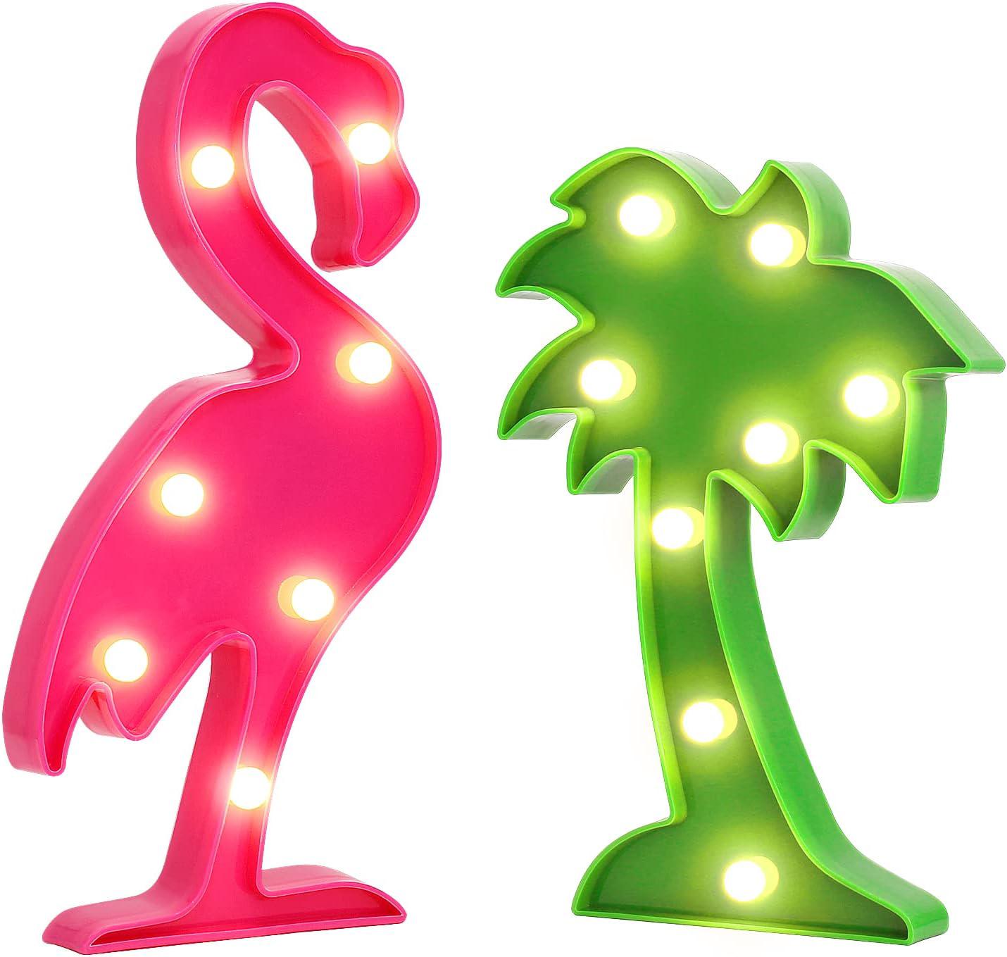 Décorations Pour Une Fête Hawaïenne Sur Le Thème Des Flamants Roses Et Des Palmiers : Enseigne Lumineuse, Centre De Table, Décoration Murale Pour Chambre D'Enfant Et Anniversaire.