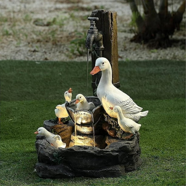 Fontaine Solaire Avec Famille De Canards En Résine, Statue De Fontaine À Eau En Forme De Canard, Décoration De Jardin, Fontaine D'Extérieur, Décoration De Cour Arrière (canard)