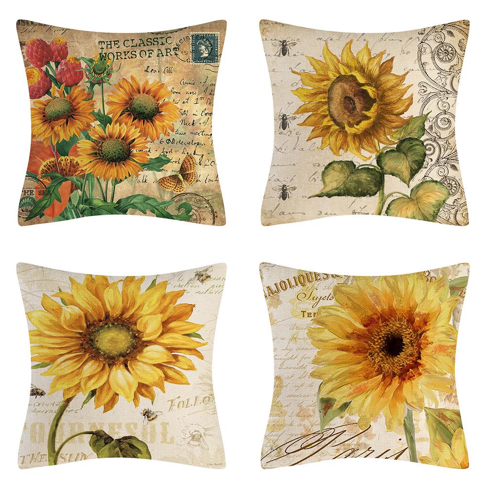Lot De 4 Housses De Coussin Décoratives Tournesol (45 X 45 Cm), Imperméables, Idéales Pour La Terrasse, Le Jardin, Un Banc, Le Salon, Un Canapé Ou Une Décoration De Style Champêtre.