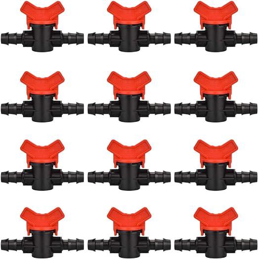 Lot De 12 Robinets De Jardin, Vanne D'Irrigation Avec Raccord En Plastique 1616 Mm Pour Le Contrôle De L'Eau Dans Le Jardin Extérieur (noir + Rouge)