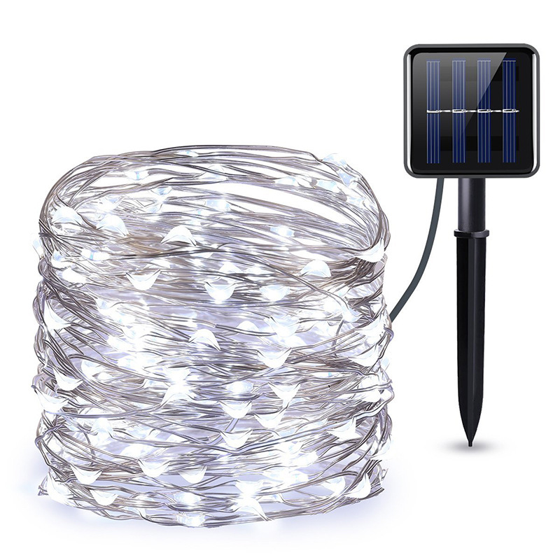 Guirlande Lumineuse Solaire À Tirer De 20 M, 200 Led Blanches, Fil De Cuivre Étanche