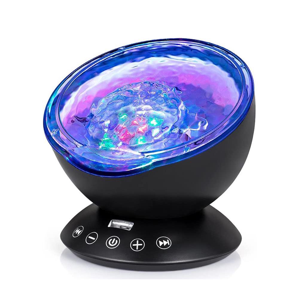 Projecteur D'Ondes Océaniques (noir), Veilleuse Led 12 Led Avec Télécommande Et Minuterie, 8 Couleurs Changeantes, Projecteur Veilleuse Pour Chambre D'Enfant, Chambre D'Adulte, Salon Et Décoration De