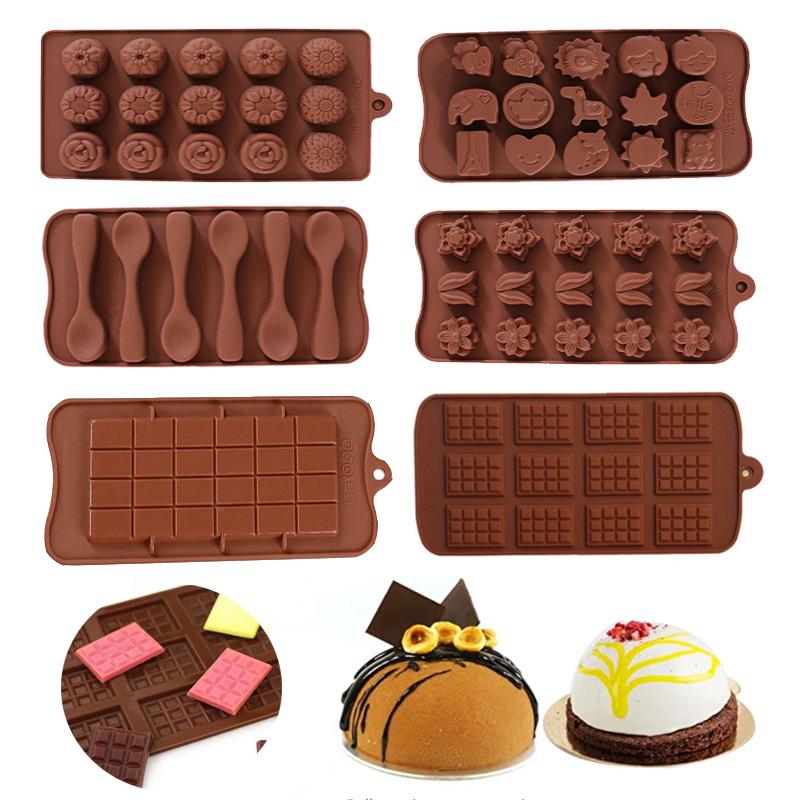 Lot De 6 Moules En Silicone Pour Bonbons Et Chocolats : Moules Flexibles Pour Bonbons Durs Ou Gélifiés - Nouvelles Formes - Moules De Cuisson Pour Mini-muffins, Bonbons Et Chocolats - Plateaux Bruns