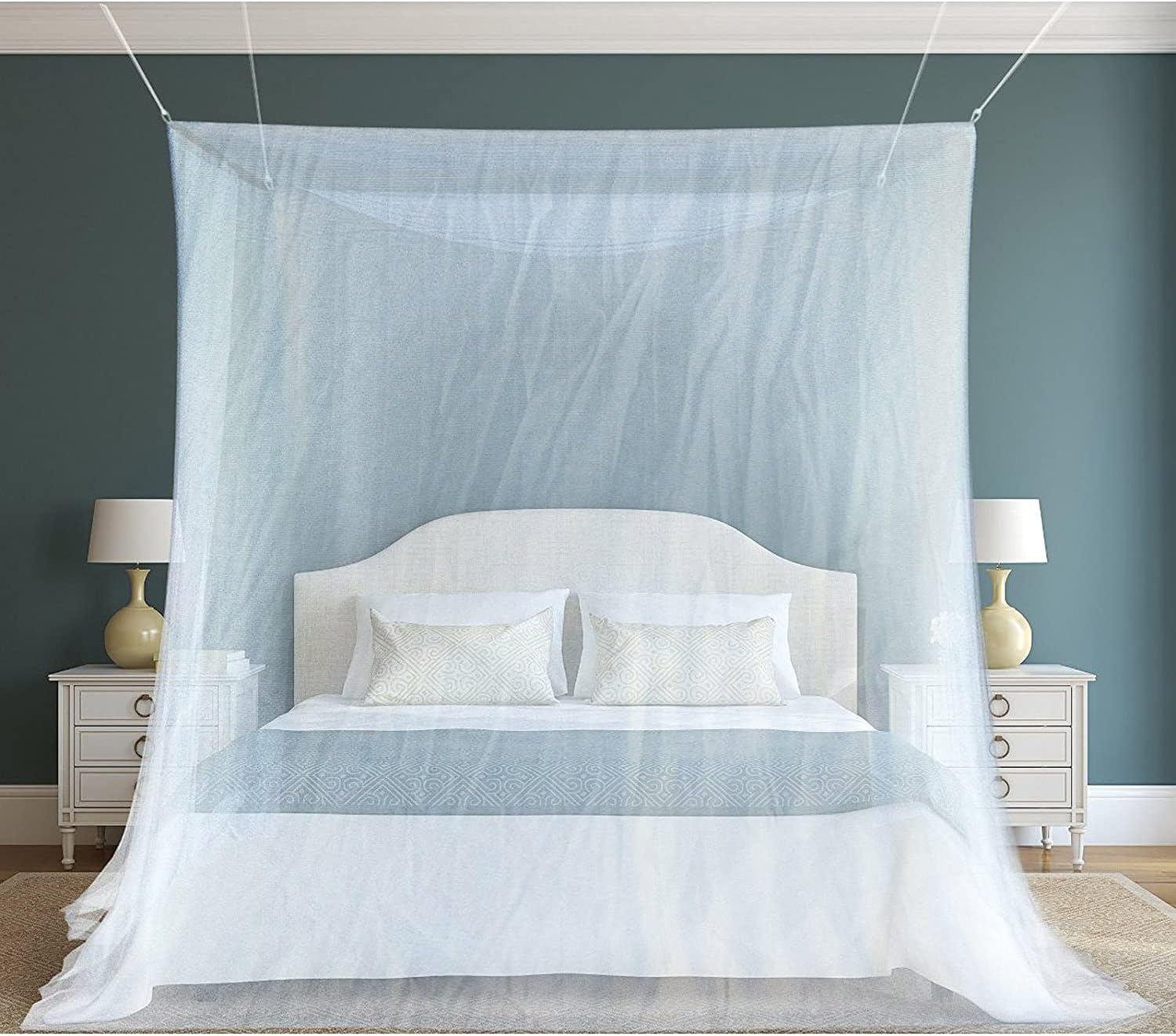 The Best Mosquito Net - Large Canopy Mosquito Net For Double Bed - An Insect Repellent - Free Bonuses: A Complete Suspension Kit And Carry Bag
