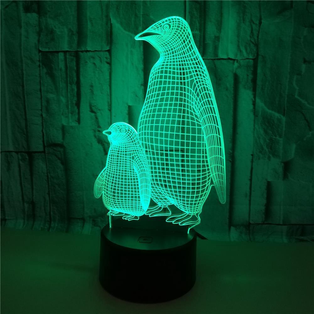 Lampe Tactile 3d Pingouin 7 Couleurs, Vision Stéréoscopique 3d