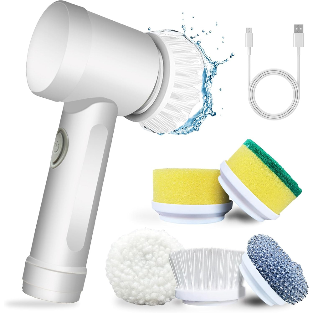 Electric Cleaning Brush, Handheld Rotating Brush, Electric Brush With 5 Brush Heads, Self-cleaning Bathtub, Kitchen, Tiles, Windows, Bathtub, Dishes