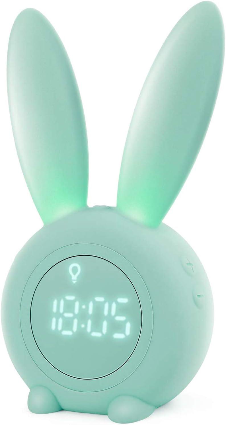 Réveil Enfant Avec Un Adorable Motif De Lapin, Pour Filles. Réveil Lumineux Avec Fonction Snooze, Fixation Magnétique Et Minuterie (vert).