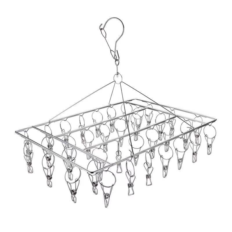 Stainless Steel Sock Rack With 36 Windproof Stainless Steel Clips For Hanging Socks, Underwear, Clothes, Towels And More