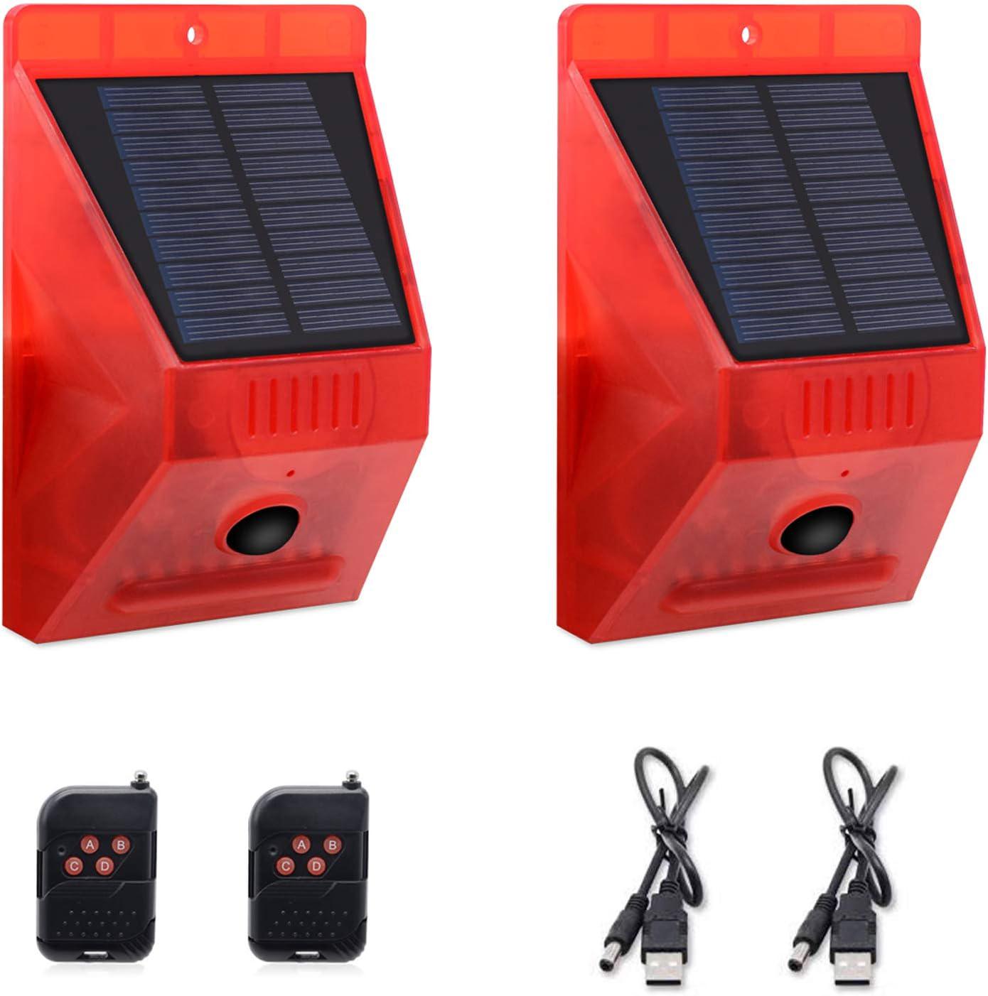 Lampe Stroboscopique Solaire Avec Télécommande, Détecteur De Mouvement, Alarme Extérieure, Sirène De Sécurité 129 Db, Étanchéité Ip65, Protection Optimale Pour Votre Maison, Villa, Ferme Et Jardin, Lo