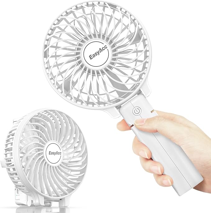 Ventilateur De Poche Miniature Blanc, Portable Et Pliable, Idéal Pour Les Voyages, Les Activités De Plein Air, Le Bureau Et La Maison. Il Offre 3 Vitesses, 10 Heures D'Autonomie, Une Batterie Recharge