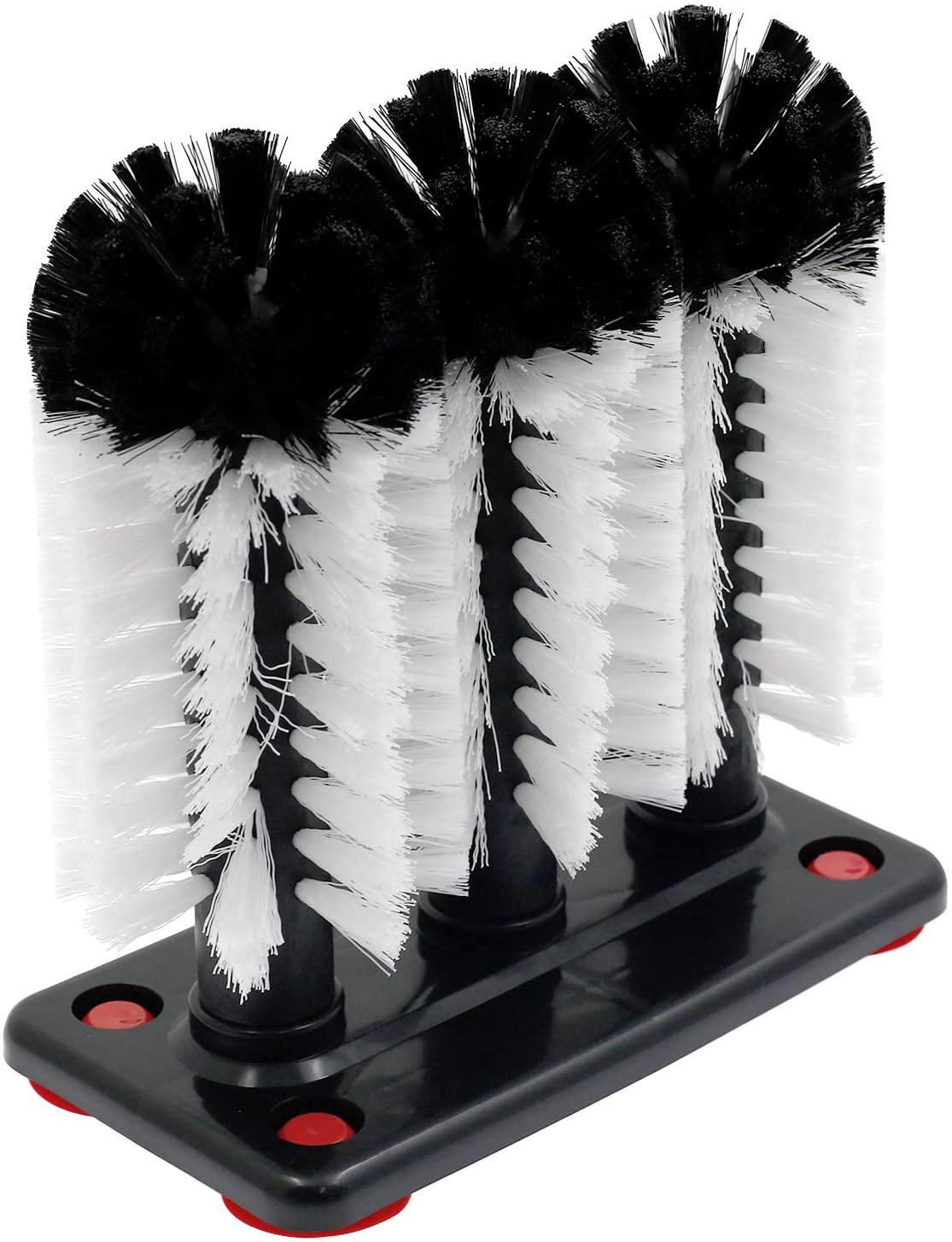 Brosse De Nettoyage Pour Vitres, Avec 3 Têtes De Brosse Et Une Base À Ventouse, Adaptée Aux Éviers De Bar Et De Cuisine. Outils Ménagers