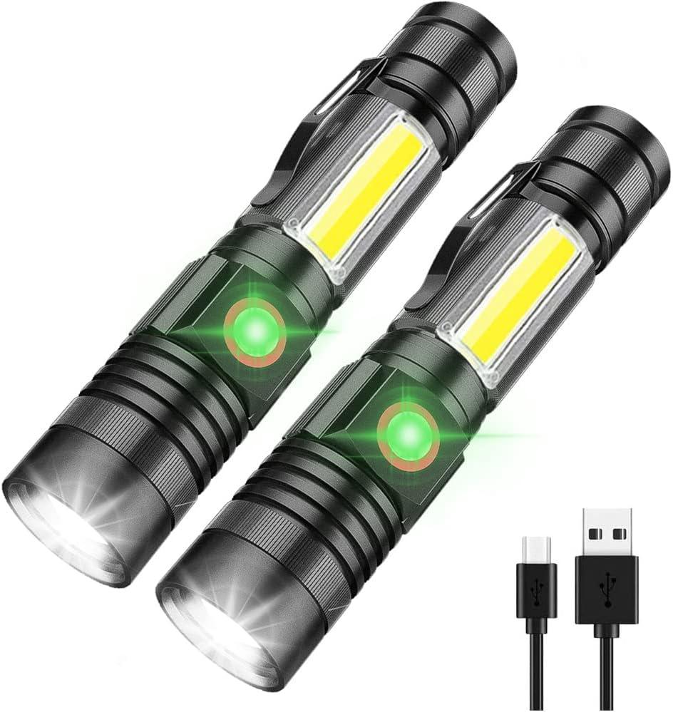 Lampe Torche Led Rechargeable, 1000 Lumens, Ultra-lumineuse, Magnétique, Avec Lampe De Travail Cob, Étanche, 4 Modes, Lot De 2 Lampes Torches Tactiques D'Urgence Pour Le Camping En Plein Air