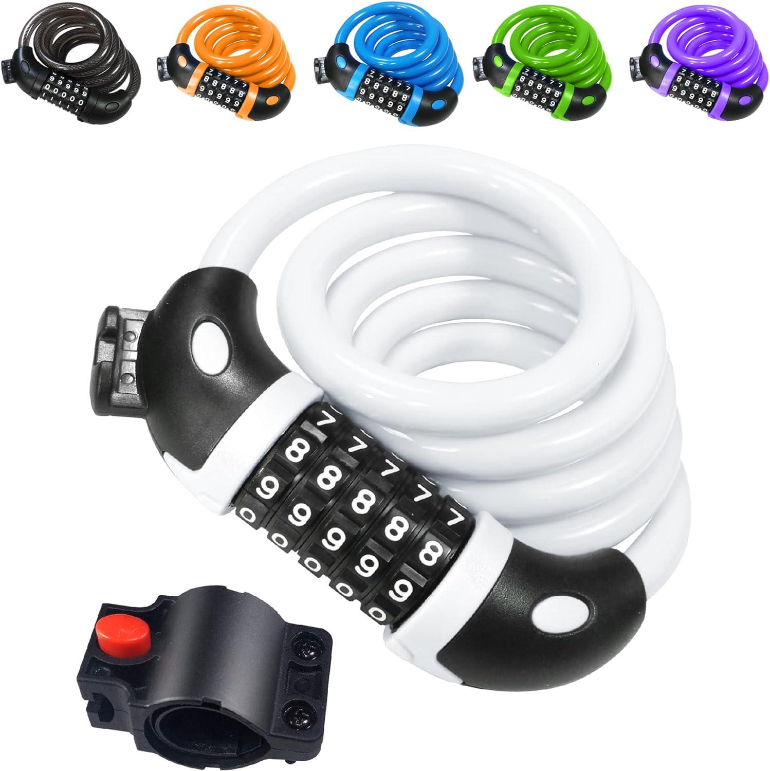 Antivol De Vélo (blanc), Câble Antivol À Code 5 Chiffres Pour Vélos, Scooters, Motos, Portes De Vélos Et Chariots À Vélos
