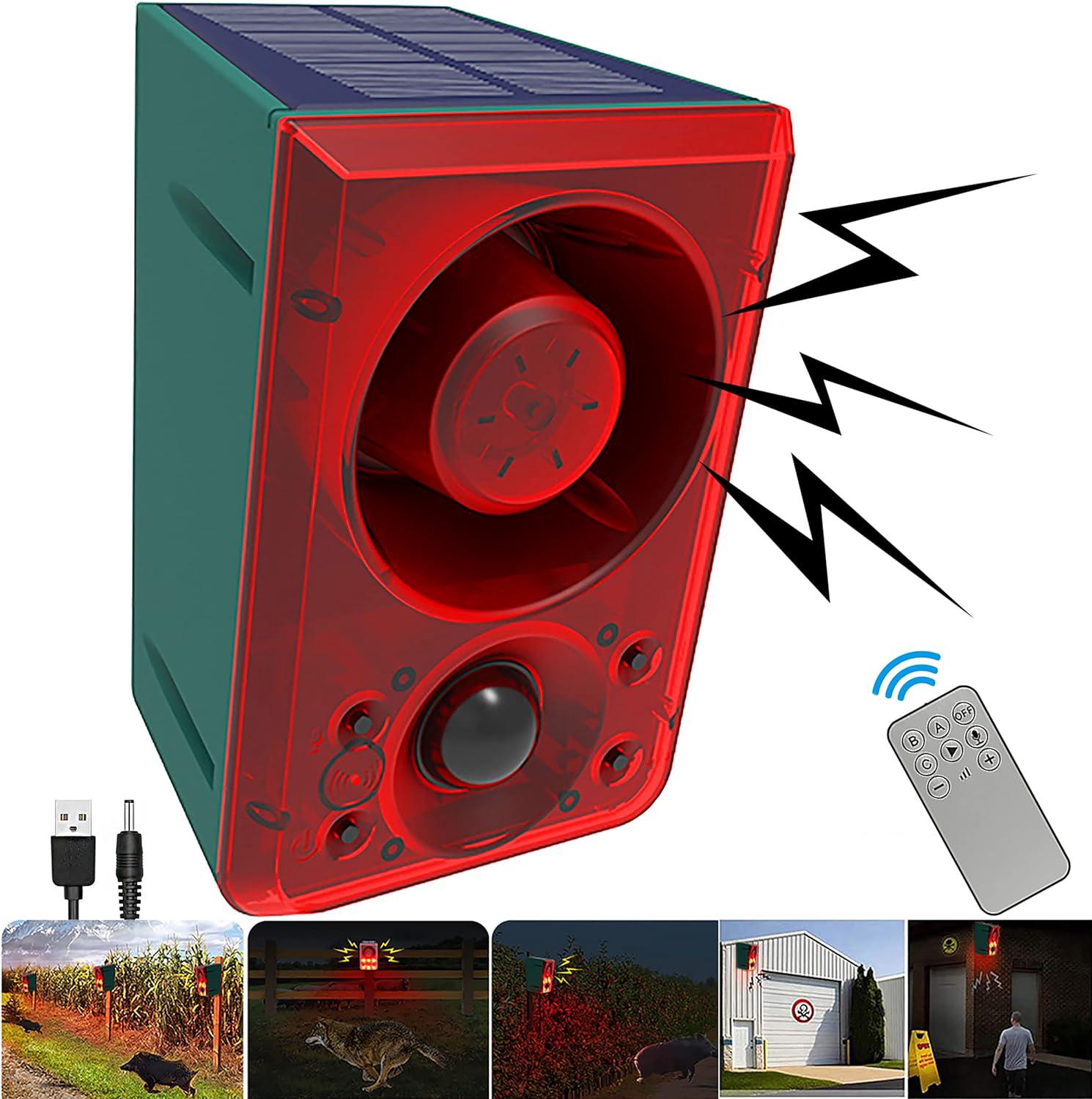 Alarme Sonore Et Lumineuse Solaire Avec Détecteur De Mouvement, Télécommande, Volume Réglable, Fonction D'Enregistrement, Sirène De 130 Db, Système D'Alarme De Sécurité, Convient Aux Maisons, Villas,