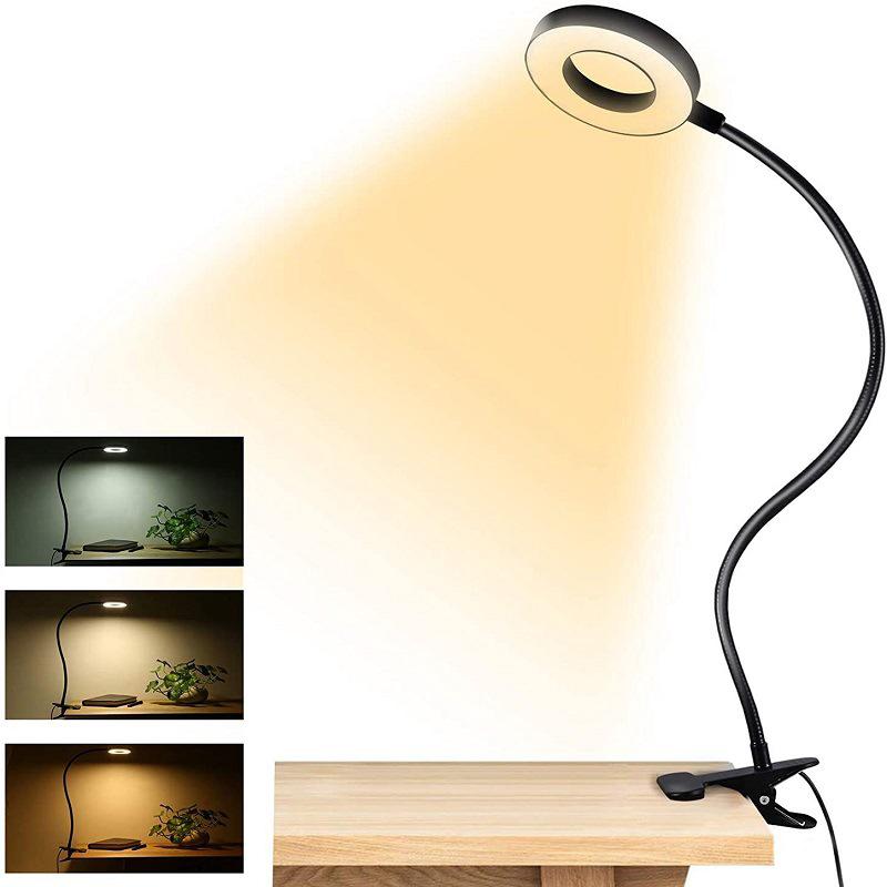 Lampe De Bureau Led Noire À Pince, 48 Led, Orientable À 360°, Avec 3 Modes D'Éclairage Et 10 Niveaux De Luminosité. Lampe De Bureau Led Usb Idéale Pour Étudier Et Travailler.