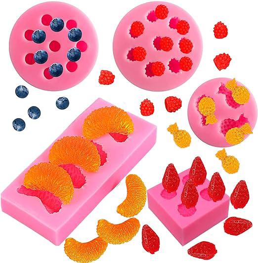 Moules En Silicone Pour Fruits (lot De 5) : Mini Ananas, Fraises, Oranges, Myrtilles Et Mûres En Forme De Fruits, Idéaux Pour Décorer Cupcakes, Bonbons Et Chocolats.