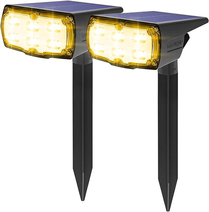 Projecteur Solaire Extérieur 50 Led (lot De 2), Étanche Ip67, 860 Lm, 2 Modes D'Éclairage, Blanc Chaud, Idéal Pour Jardin, Cour, Allée, Chemin, Trottoir, Terrasse.