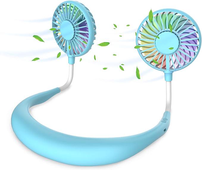 Ventilateur De Cou, Ventilateur Portable, Mini Ventilateur Usb, Ventilateur De Cou Rechargeable Portable, Refroidisseur D'Air À Double Tête Et 3 Vitesses Pour Le Camping, Le Bureau Ou La Chambre.
