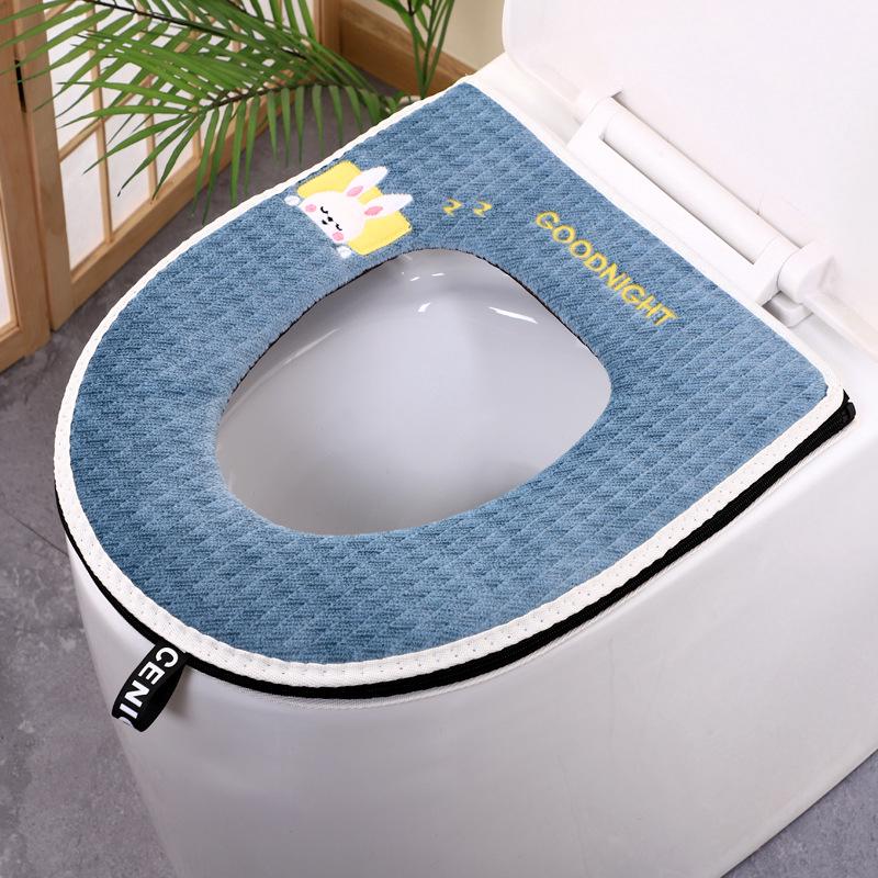 1 Siège De Toilette Imperméable Pour Usage Domestique (petit Lapin Bleu), Siège De Toilette Universel Avec Fermeture Éclair, Coussin Chauffant, Compatible Avec La Plupart Des Toilettes (sans Autocolla