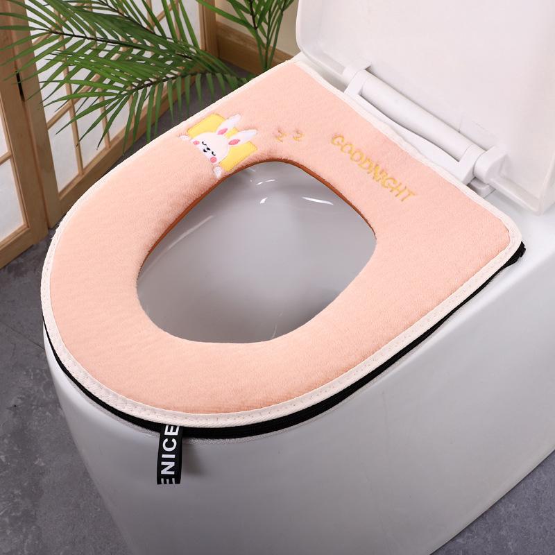 1 Siège De Toilette Imperméable Pour Usage Domestique (lapin Rose), Siège De Toilette Universel Avec Fermeture Éclair, Coussin Chauffant, Compatible Avec La Plupart Des Toilettes (sans Autocollants)