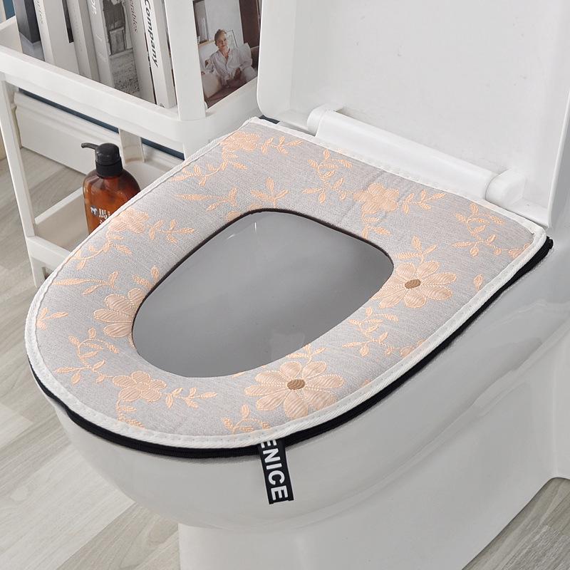 1 Siège De Toilette Imperméable Pour Usage Domestique (fleurs Grises En Relief), Siège De Toilette Universel Avec Fermeture Éclair, Coussin Chauffant, Compatible Avec La Plupart Des Toilettes (sans Au