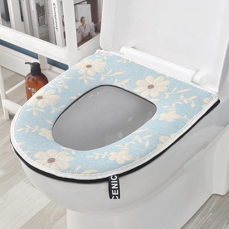1 Abattant De Toilette Imperméable Pour Usage Domestique (fleurs Bleues En Relief), Abattant Universel Avec Fermeture Éclair, Coussin Chauffant, Compatible Avec La Plupart Des Toilettes (sans Autocoll
