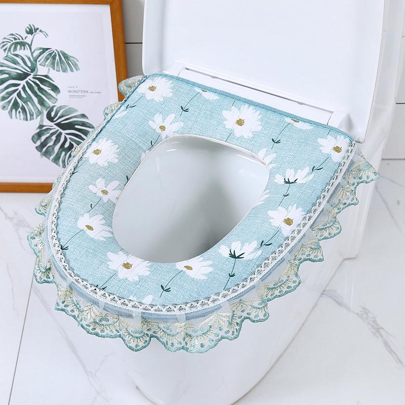 1 Siège De Toilette Imperméable Pour Usage Domestique (dentelle Bleue), Siège De Toilette Universel Avec Fermeture Éclair, Coussin Chauffant, Compatible Avec La Plupart Des Toilettes (sans Autocollant