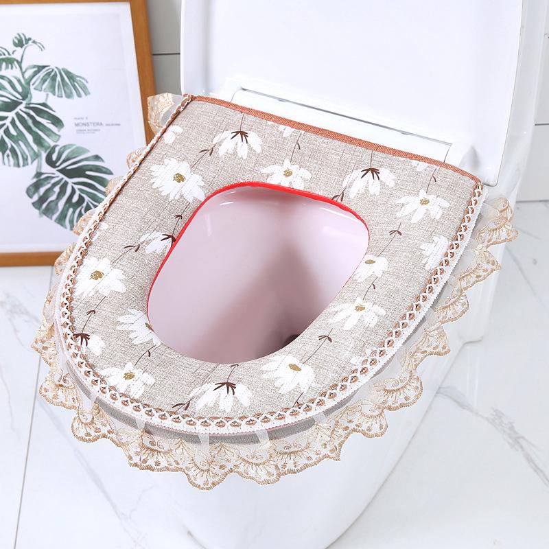 1 Siège De Toilette Imperméable Pour Usage Domestique (dentelle Kaki), Siège De Toilette Universel Avec Fermeture Éclair, Coussin Chauffant, Compatible Avec La Plupart Des Toilettes (sans Autocollants