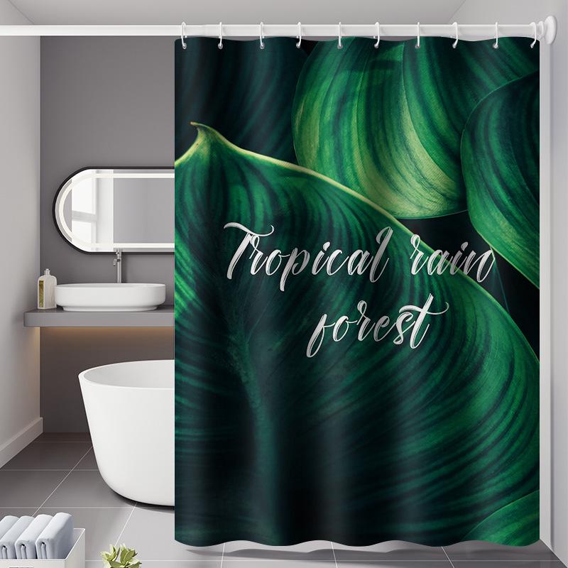 Rideau De Douche 180 X 200 Cm Avec 12 Crochets, Séchage Rapide (motif Feuilles De Bananier), En Polyester Imperméable Lavable En Machine, Pour Salle De Bain.