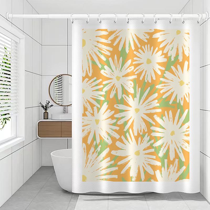 Rideau De Douche 180 X 200 Cm Avec 12 Crochets, Séchage Rapide (motif Marguerites), En Polyester Imperméable Lavable En Machine, Pour Salle De Bain.