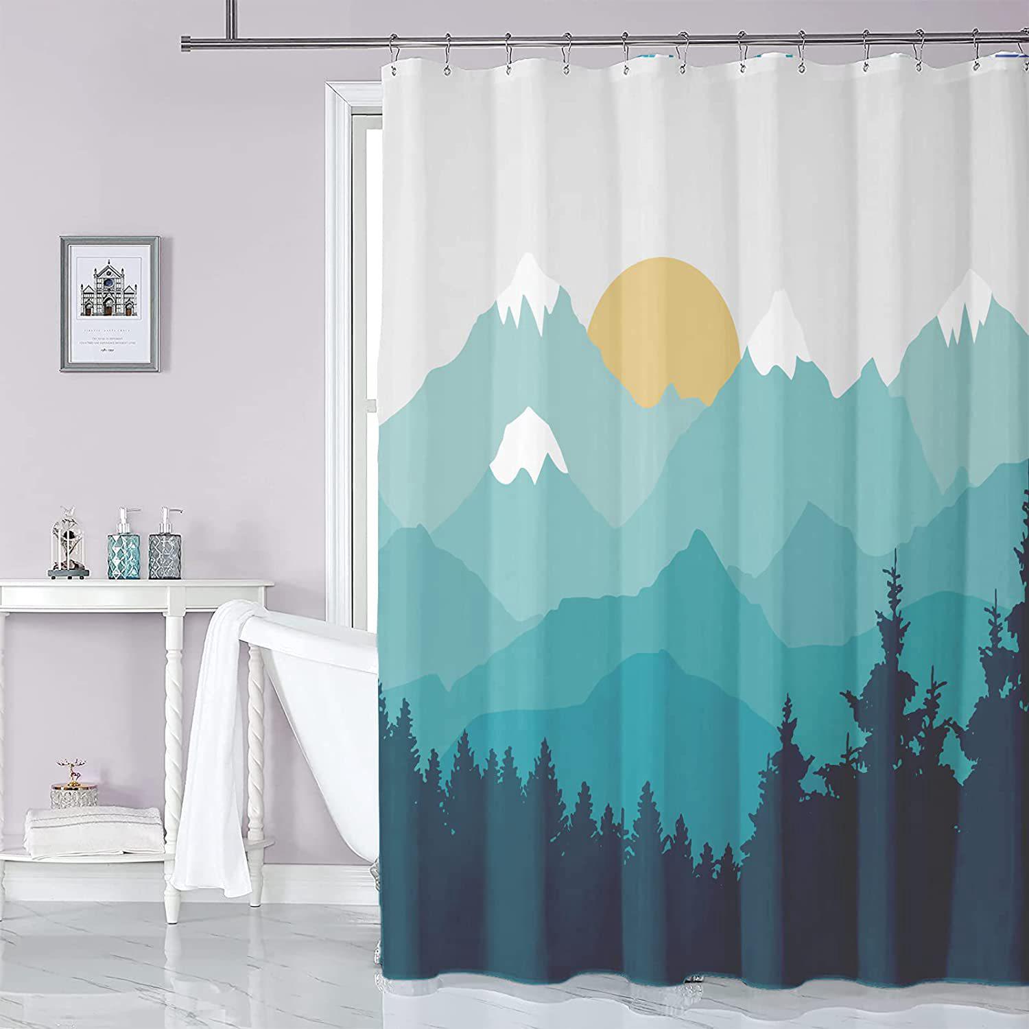 Rideau De Douche 180 X 200 Cm Avec 12 Crochets, Séchage Rapide (motif Paysage), En Polyester Imperméable Lavable En Machine, Pour Salle De Bain.