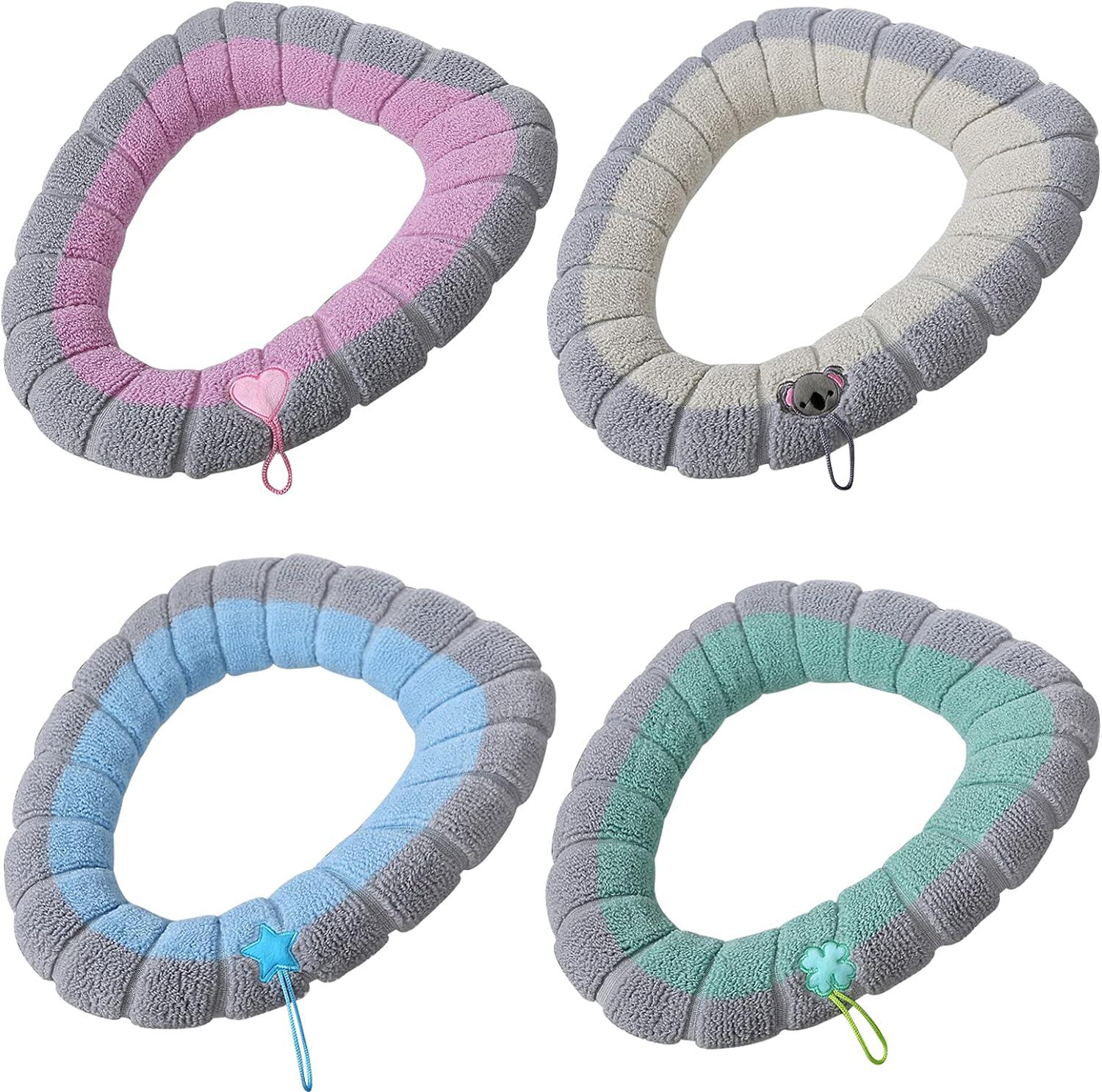 Lot De 4 Housses De Siège De Toilette Avec Poignée - Coussin Épais Pour Siège De Toilette - Doux, Épais, Extensible, Lavable, Compatible Avec Tous Les Sièges De Toilette Ovales