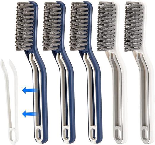 Lot De 5 Brosses Multifonctions Pour Joints De Salle De Bain Et De Sol, Brosse De Nettoyage 2 En 1 Avec Clips, Brosse Pour Fissures, Outil De Nettoyage De Salle De Bain, Brosse À Poils Durs Pour Salle