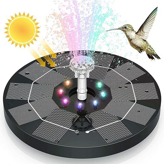 Fontaine Solaire D'Extérieur Pour Jardin, Pompe Solaire Pour Bassin Avec 6 Buses, Pompe Solaire 3,5 W Avec Éclairage Pour Bain D'Oiseaux, Bassin, Piscine, Décoration De Jardin (led 7 Couleurs)