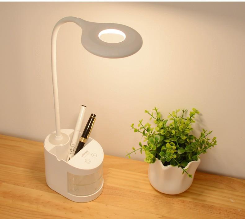 Lampe De Bureau Led, Lampe De Bureau Pour Enfants, Intensité Lumineuse Réglable Sur 3 Niveaux, Protection Des Yeux, Col De Cygne, Lampe Tactile Pour Console, Chargement Usb Sans Fil, Porte-stylo Pour