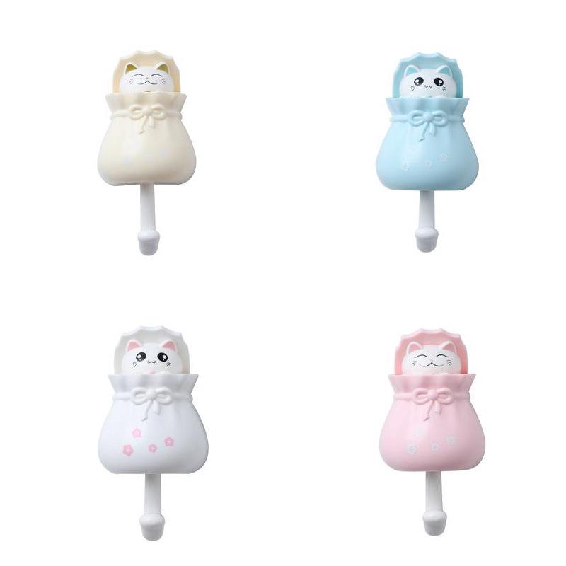 Lot De 4 Crochets Muraux Adhésifs Non Perforés En Forme De Chat Mignon, Pour Le Rangement De La Maison. Pratiques Et Créatifs.