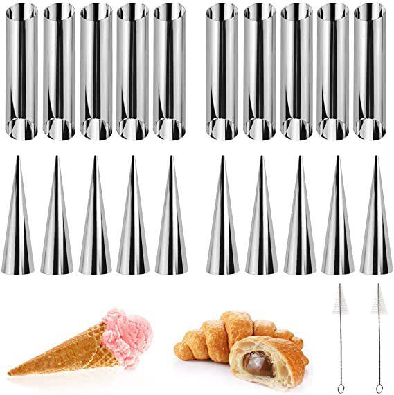 Ensemble De 22 Moules À Croissants En Acier Inoxydable, Tubes Creux Pour Brioches À Cannoli, Adaptés Aux Croissants