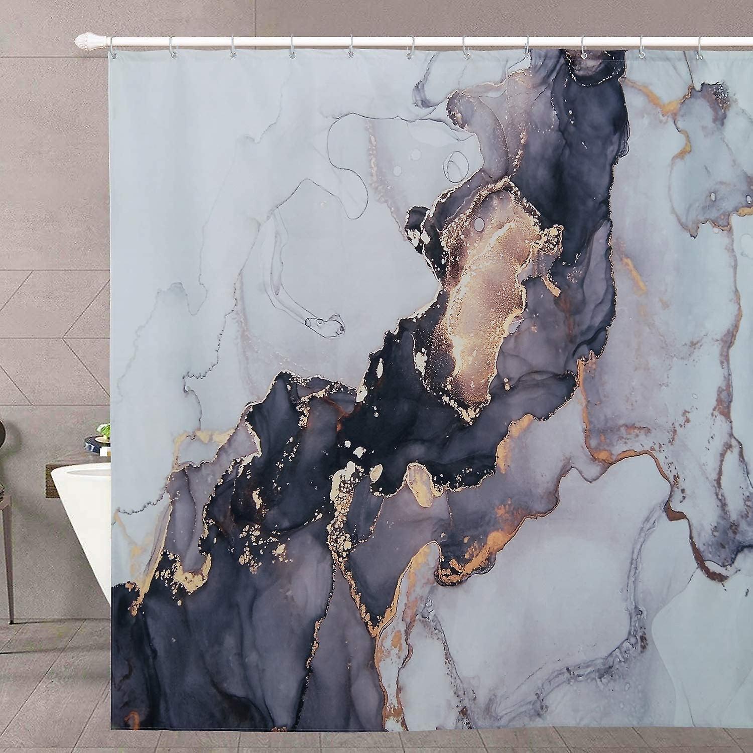 Rideau De Douche Style Marbre Blanc, Imperméable Et Lavable, Taille Standard 180 X 230 Cm.