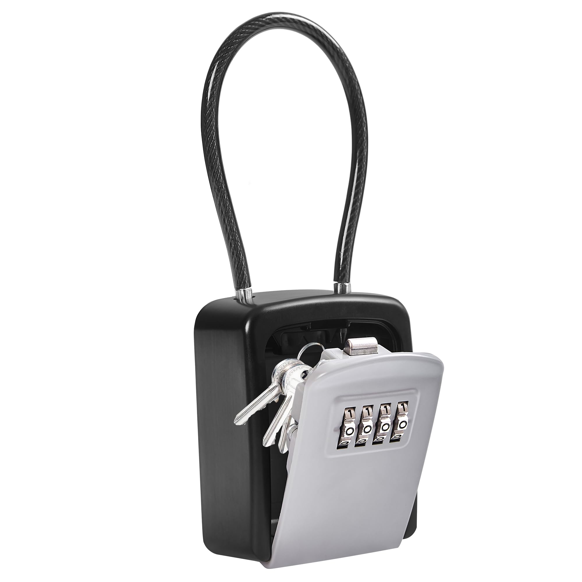 Boîte À Clés Suspendue Portable Avec Câble Métallique,coffre De Sécurité À Combinaison 4 Chiffres,rangement Étanche Pour Clé De Rechange Extérieure,capacité 5 Clés