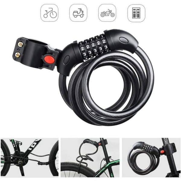 Cykellås Cykellås, 180012mm Kabellås För Cykel Scooter Motorcyklar Cykel Med 5-siffrig Smart Code, Cykellås Myra