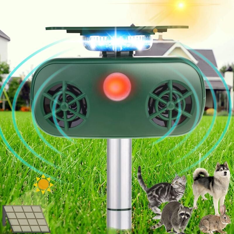 Répulsif Solaire Pour Animaux,répulsif À Ultrasons Pour Animaux Nuisibles, Étanche, Avec Flash Activé Par Le Mouvement, Alarme Lumineuse Led, Chien, Chat, Écureuils, Souris, Lapin, Renard, Vert