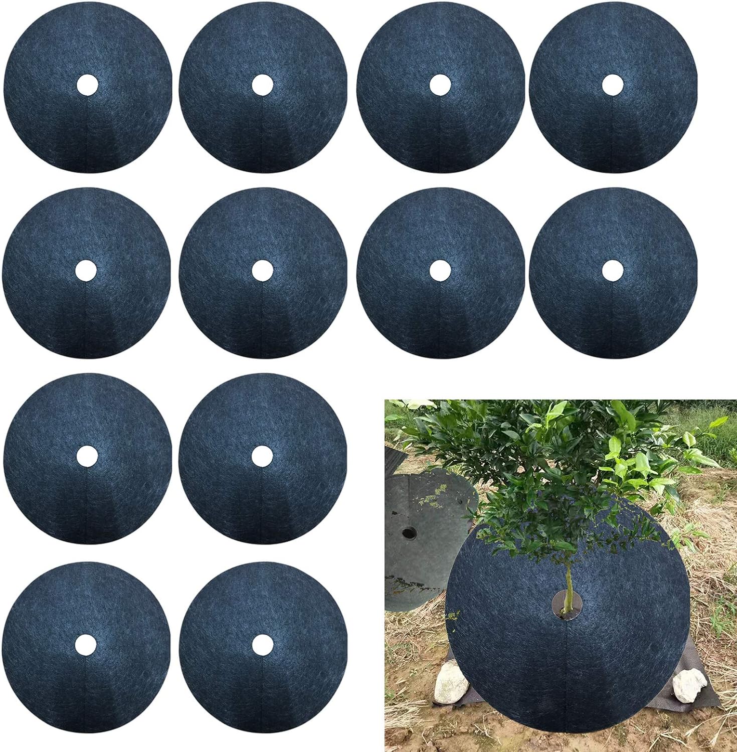 Rhafayre Lot De 12 Paillis De Protection Contre Les Mauvaises Herbes, Paillis Rond En Paille Pour Extérieur, Protection Contre Les Mauvaises Herbes (diamètre 27 Cm)