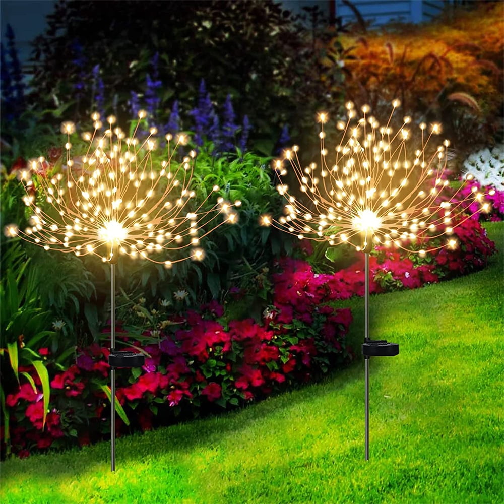 Lot De 2 Guirlandes Lumineuses Solaires Effet Feu D'Artifice, Éclairage Décoratif Extérieur Pour Jardin, Allée, Chemin, Terrasse, Décorations Du 4 Juillet, Blanc Chaud