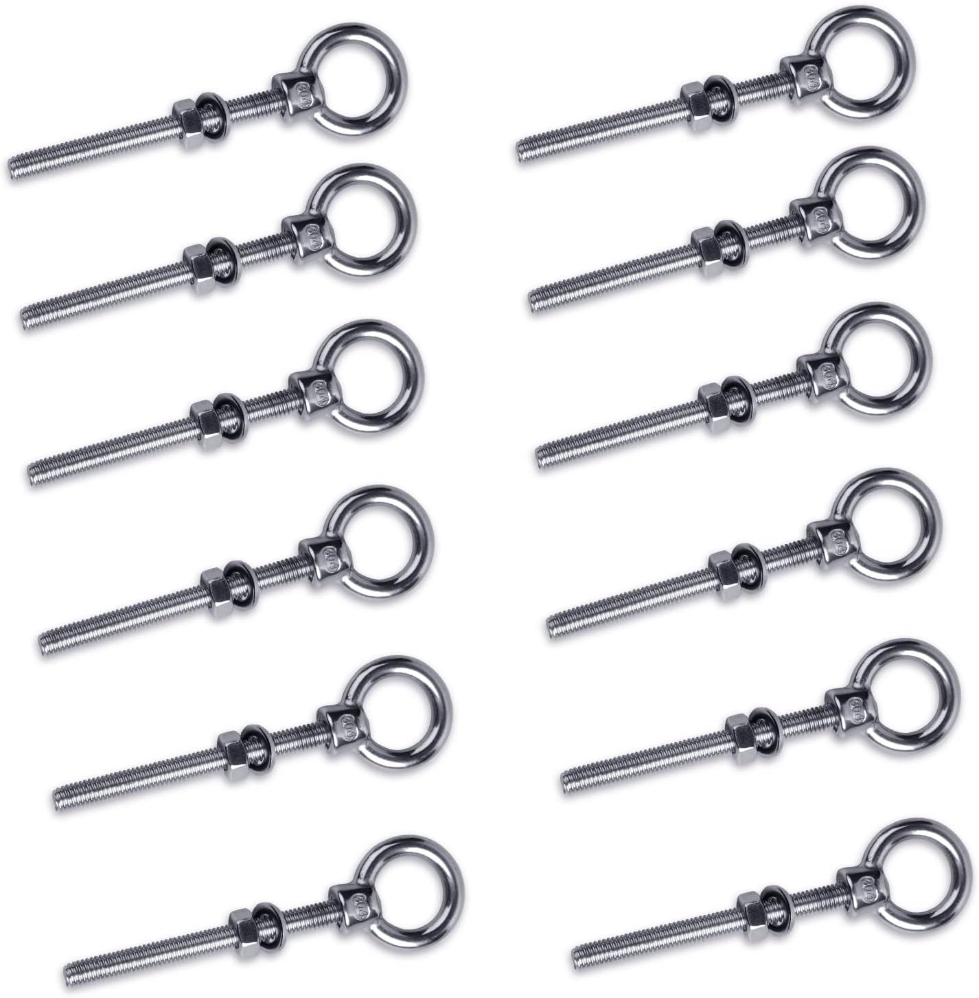 Rhafayre Bullone Ad Occhio Con Filettatura Metrica, Dado Ad Anello Per Bullone M6 X 60 Mm Acciaio Inossidabile 304, Bulloni A Gancio Per Vite Ad Occhio, 12 Pezzi