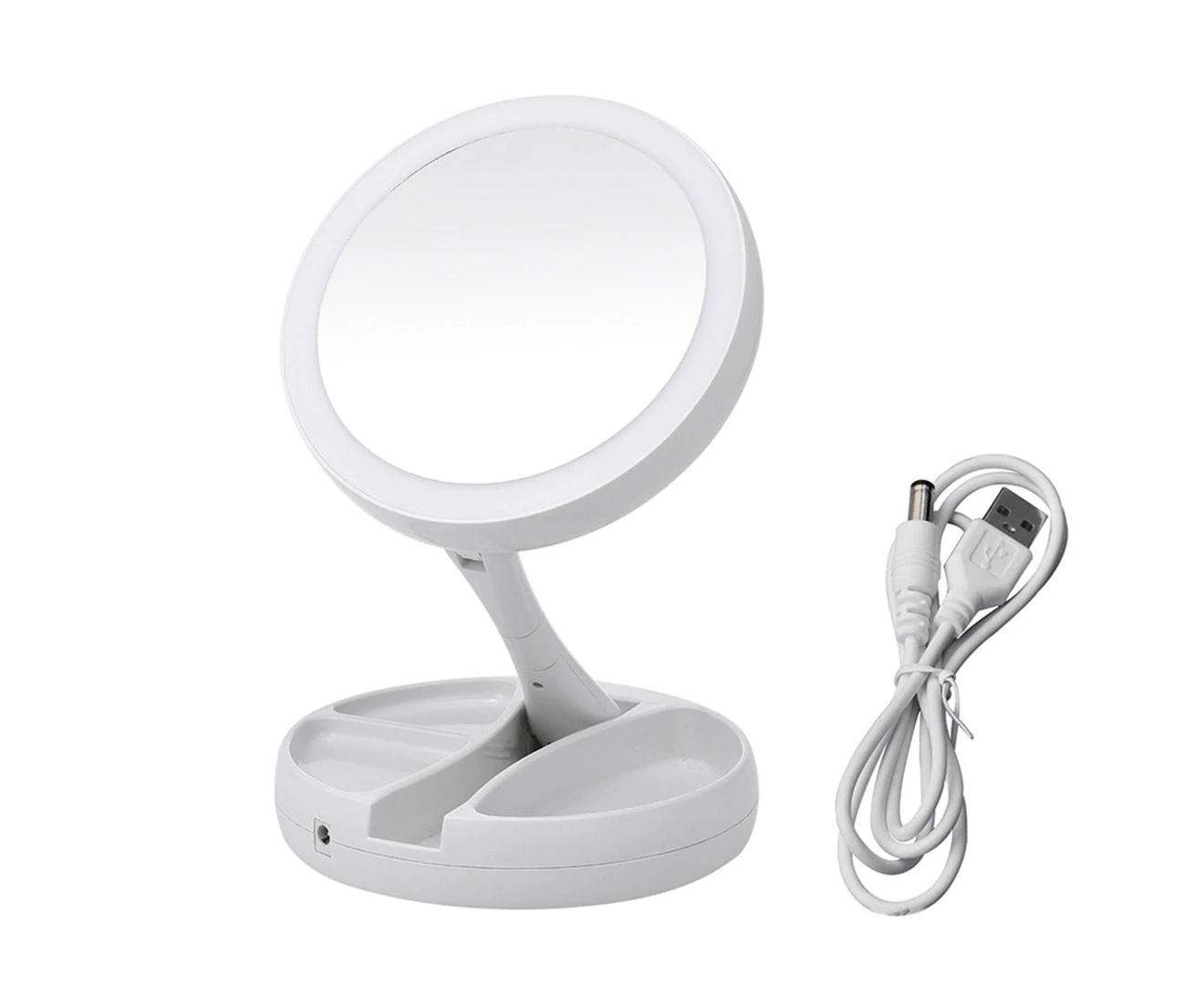 Miroir De Maquillage Pliable À Double Face Avec Éclairage Led Et Grossissement X10