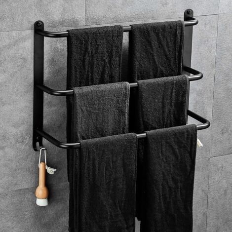 Toalheiro Inox Preto 3 Níveis 50cm Sem Furo Banheiro Cozinha