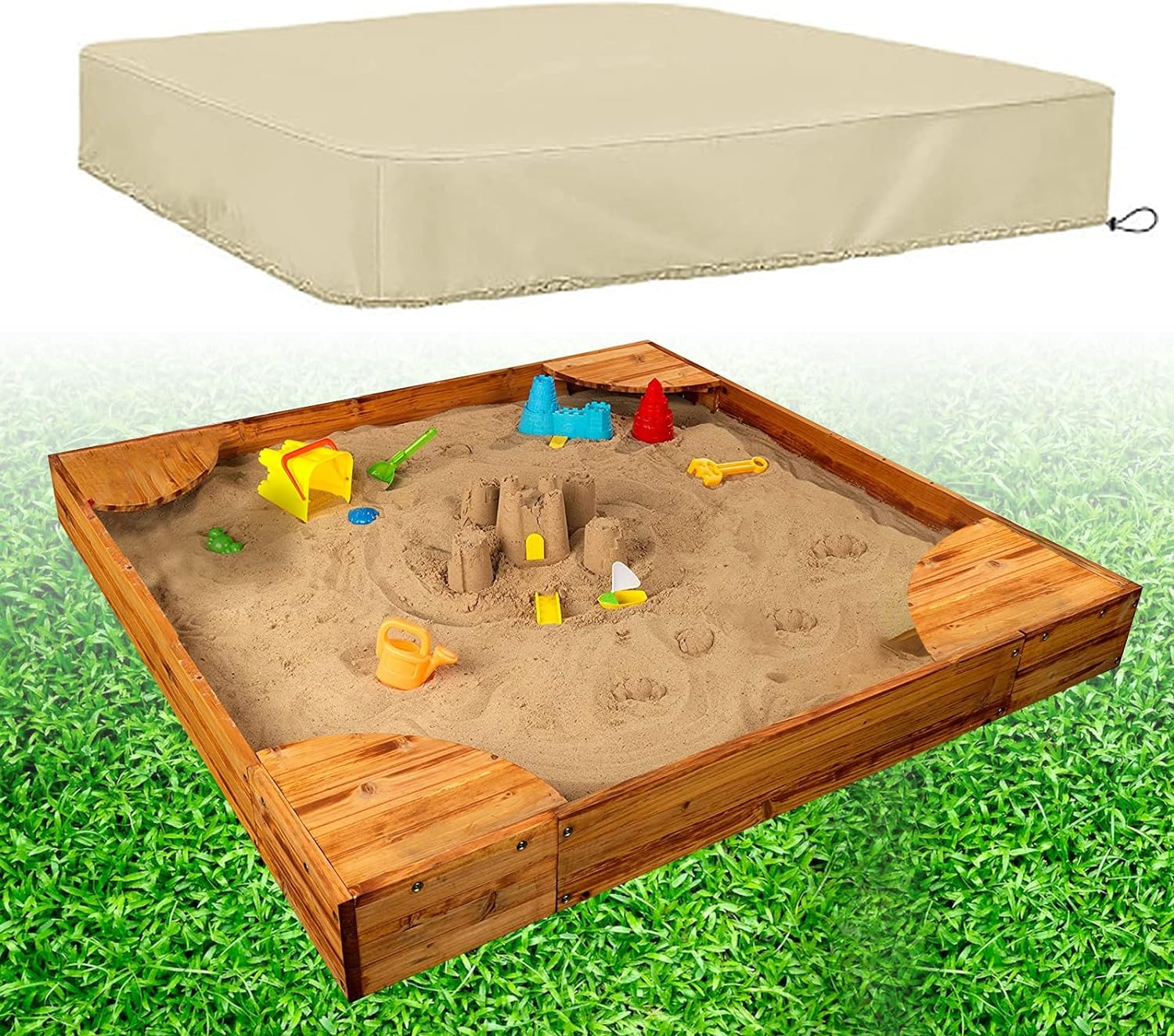 Bâche De Protection Pour Bac À Sable, Idéale Pour Protéger Le Sable Et Les Jouets Des Enfants. Modèle Carré Avec Cordon De Serrage, 200 X 200 X 20 Cm.