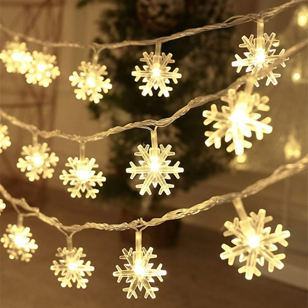 Guirlande Lumineuse De Noël, 6 M (20 Pi), 40 Led, Flocons De Neige, À Piles, Étanche, Pour Chambre, Patio, Jardin, Fête, Décoration Intérieure Et Extérieure De Sapin De Noël