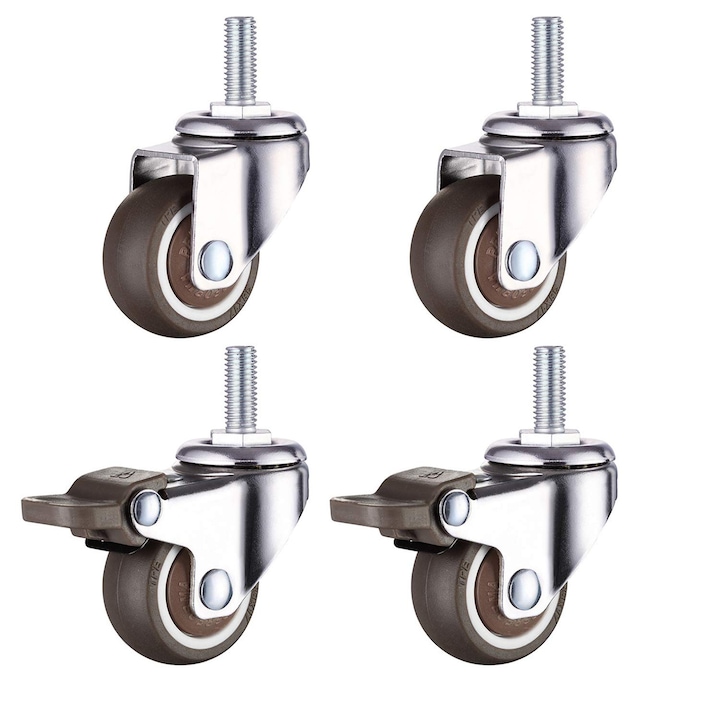 Set 4 Roti Cu Filet M8, 1.5 Inch, Capacitate 22kg, Cauciuc, Maro