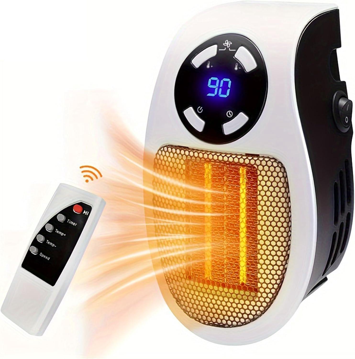 Chauffage D'Appoint 500 W, Chauffage D'Appoint Électrique À Prise Murale Comme Vu À La Télévision Avec Thermostat Réglable Et Minuterie Et Affichage